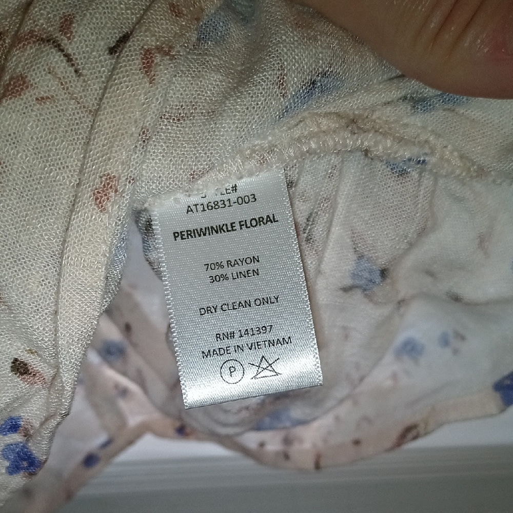 Astr Cream and Blue Puff Sleeve Wrap Blouse - Picture 7 of 8